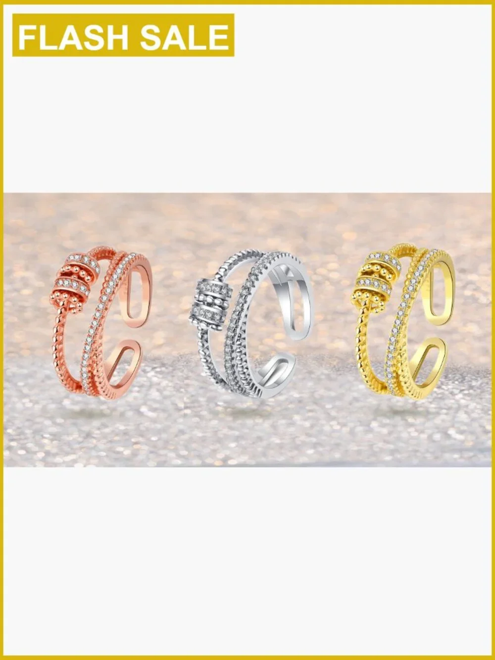 18K Gold Plated Adjustable Spinner Fidget Ring for Anxiety Relief Women Girls